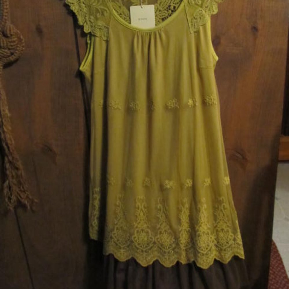 NWT Lace Boho dress  Lacey dress mustard Yellow Brown Lace Summer Fall wedding
